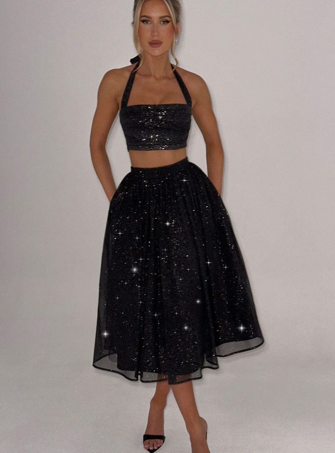 Alani Crop Top - Black Sparkle