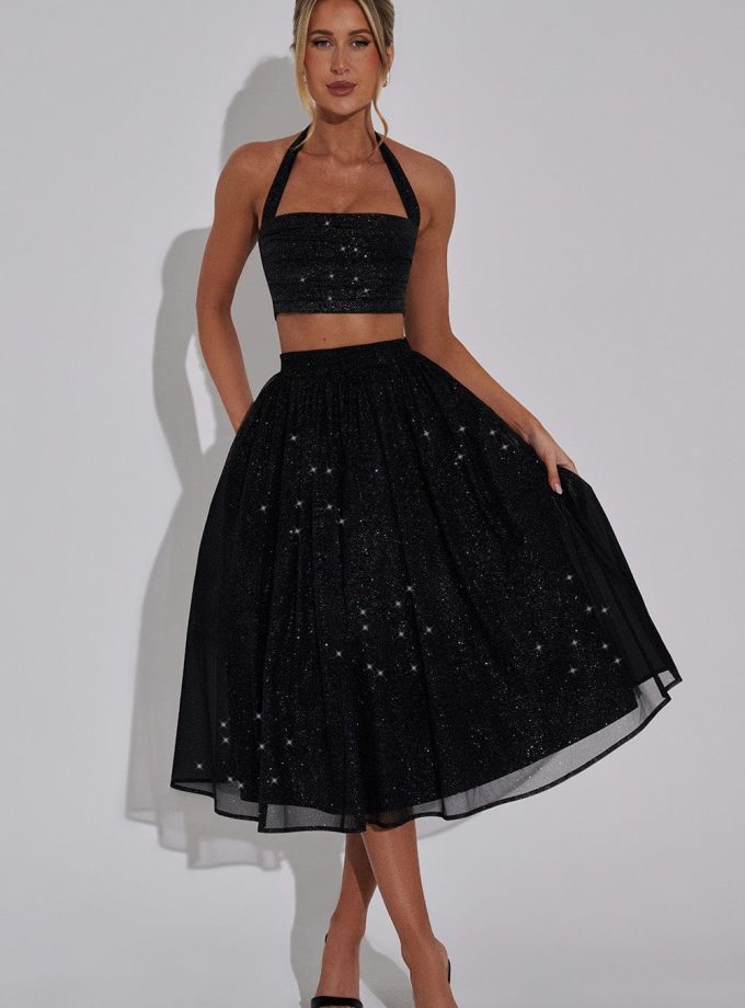 Alani Midi Skirt - Black Sparkle