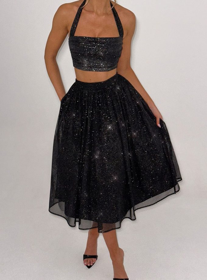 Alani Midi Skirt - Black Sparkle