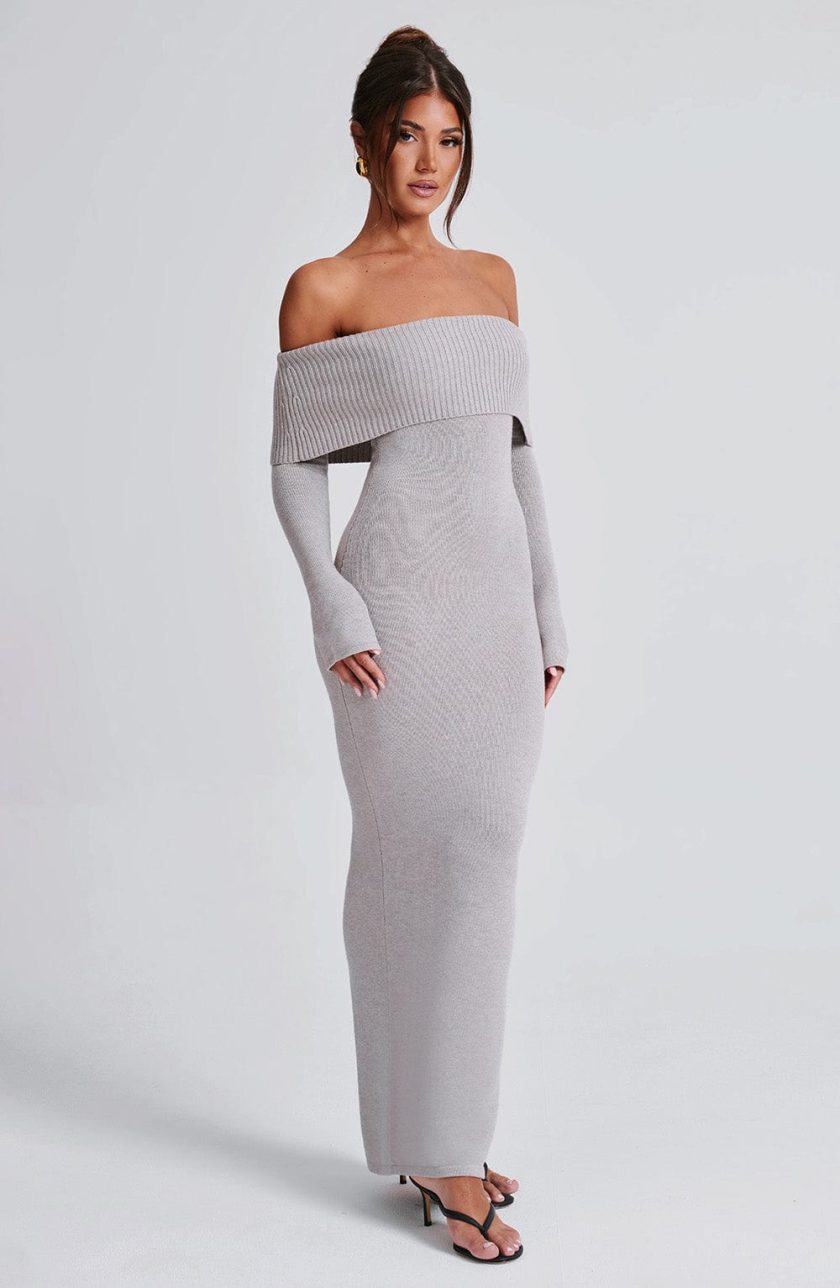 Beverley Knit Maxi Dress - Light Grey Marl