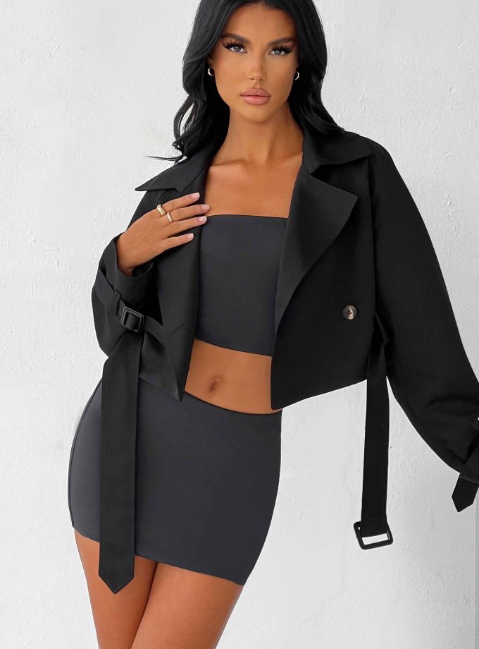 Caprice Cropped Trench Coat - Black