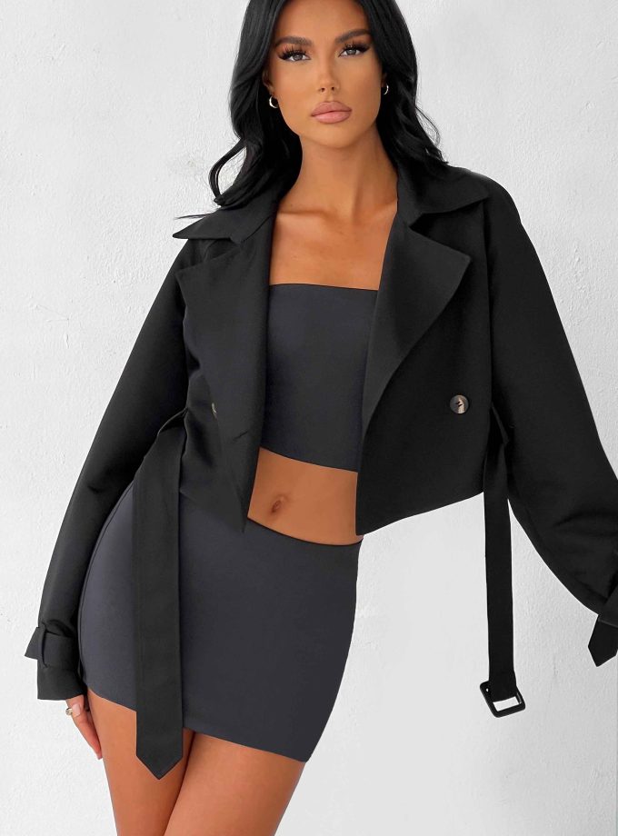 Caprice Cropped Trench Coat - Black