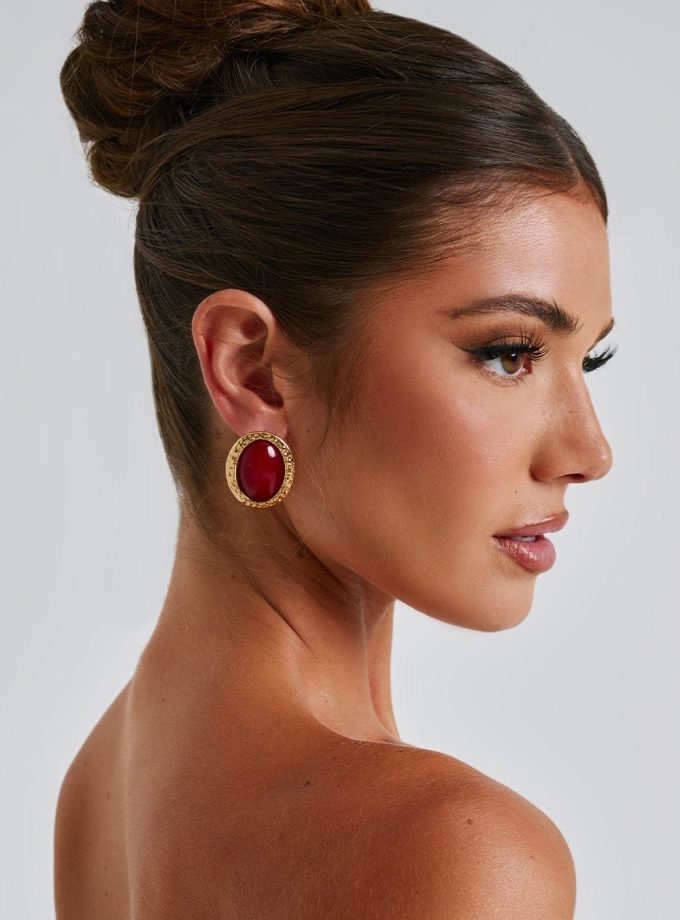 Eloise Earrings - Red/Gold