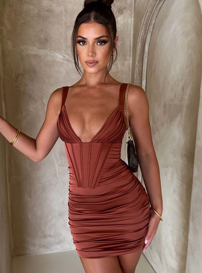 Izabella Mini Dress - Rust