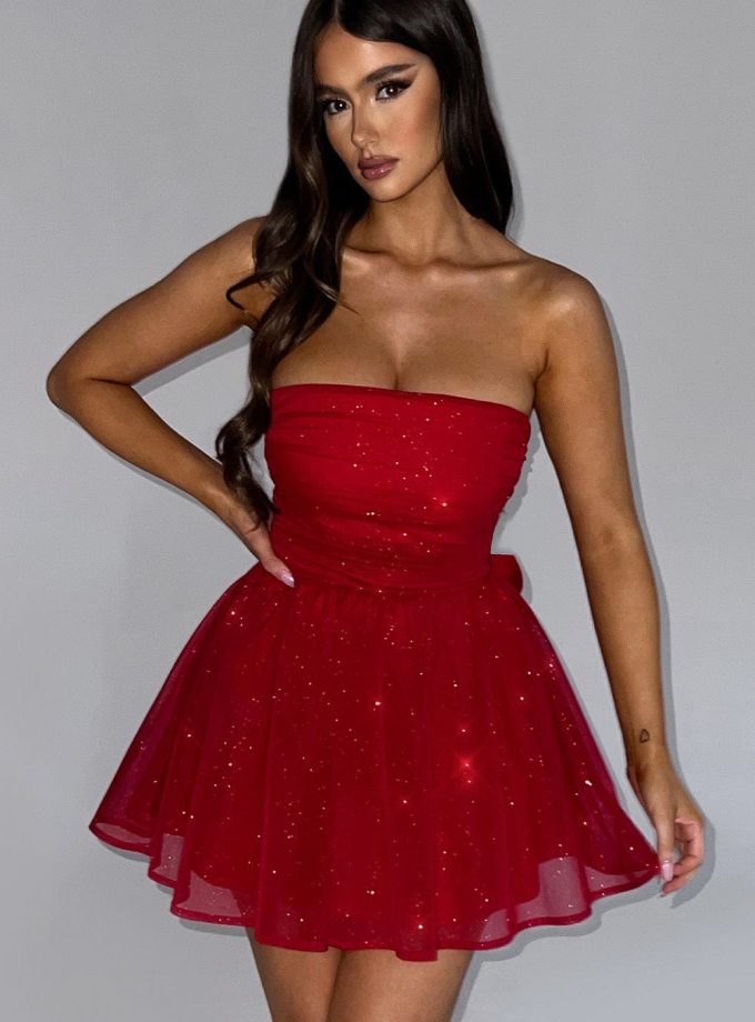 Katrina Mini Dress - Red Sparkle