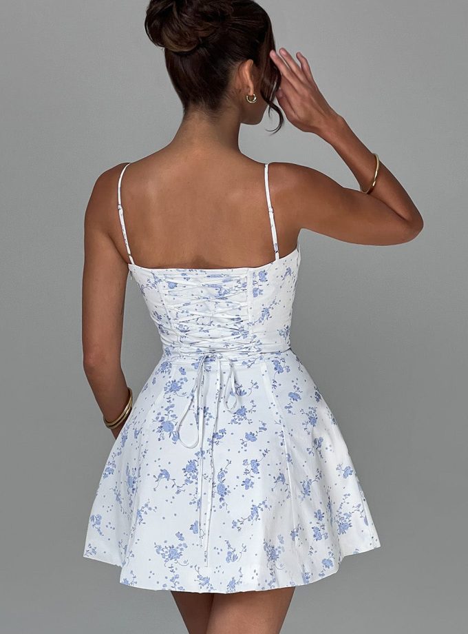 Lacey Mini Dress - Blue Ditsy Print