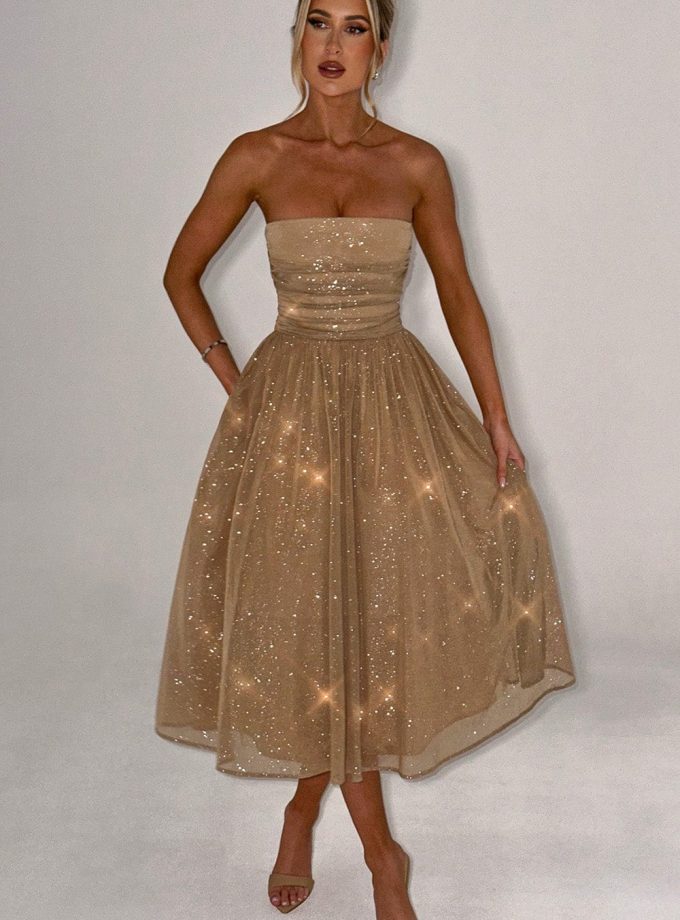 Marissa Midi Dress - Gold Sparkle