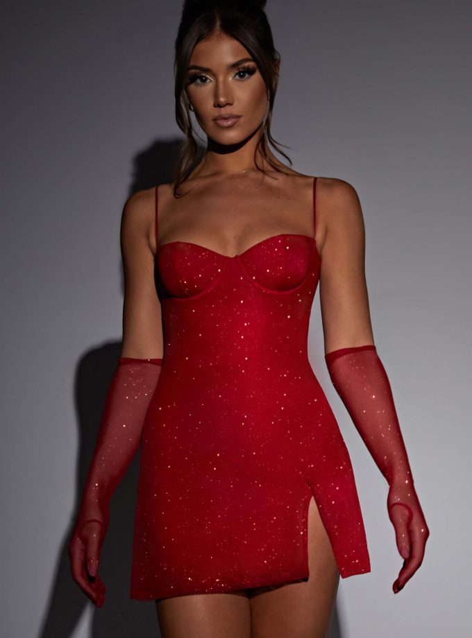 Pixie Mini Dress - Red Sparkle