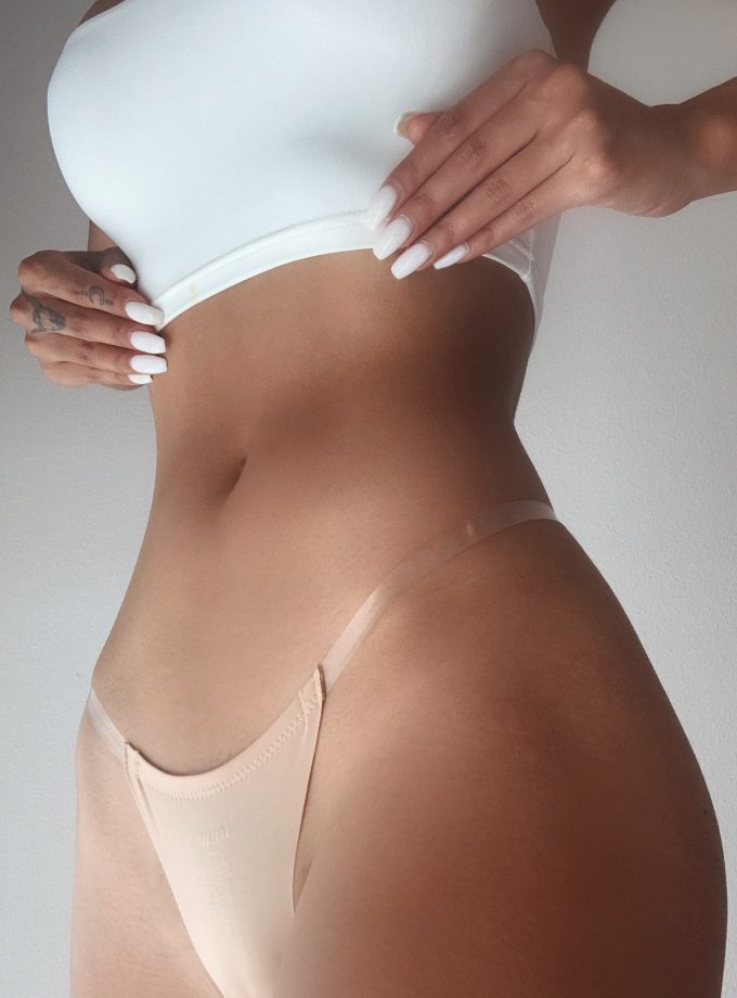 Seamless Clear Strap Thong - Nude